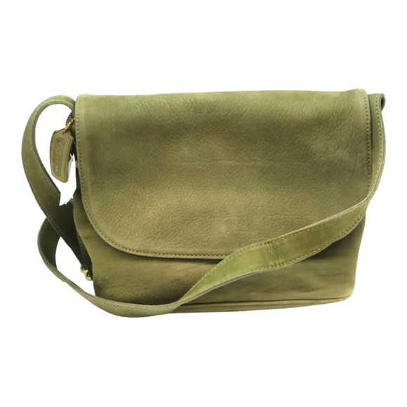 VTG Coach Nubuck 4935 Sage Green Pebbled Leather Flap Over Shoulder Bag - Picture 11 of 13